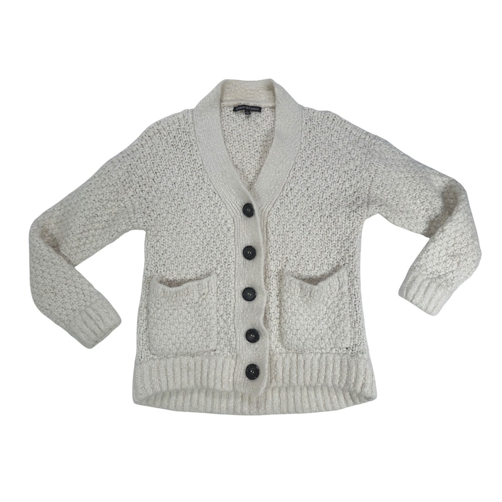 Kathryn McCarron Womens Cream Chunky Knit Shawl Collar Cardigan Sweater Small